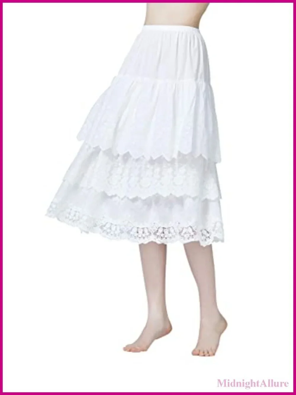 100% Cotton Half Slip Women 3 Tiered Lace Hem Skirt Extender Lightweight